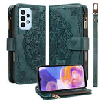 Custodia per telefono in ecopelle vegana con cerniera, protezione RFID e cordino corto, con motivo mandala in rilievo, 9 scomparti per carte e scomparto RFID., For Samsung Galaxy A04e, For Samsung Galaxy A14 5G, For Samsung Galaxy A13 4G / 5G          ...