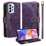 Custodia per telefono in ecopelle vegana con cerniera, protezione RFID e cordino corto, con motivo mandala in rilievo, 9 scomparti per carte e scomparto RFID., For Samsung Galaxy A04e, For Samsung Galaxy A14 5G, For Samsung Galaxy A13 4G / 5G          ...