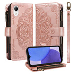 Custodia per telefono in ecopelle vegana con cerniera, protezione RFID e cordino corto, con motivo mandala in rilievo, 9 scomparti per carte e scomparto RFID., For Samsung Galaxy A24 4G, For Samsung Galaxy A34 5G, For Samsung Galaxy A54 5G             ...