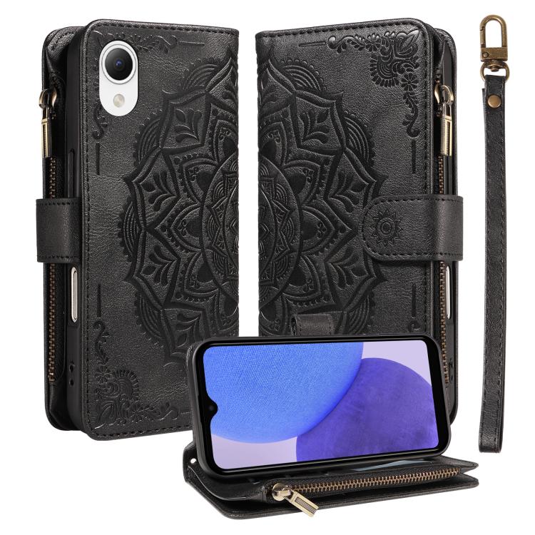 Custodia per telefono in ecopelle vegana con cerniera, protezione RFID e cordino corto, con motivo mandala in rilievo, 9 scomparti per carte e scomparto RFID., For Samsung Galaxy A24 4G, For Samsung Galaxy A34 5G, For Samsung Galaxy A54 5G             ...