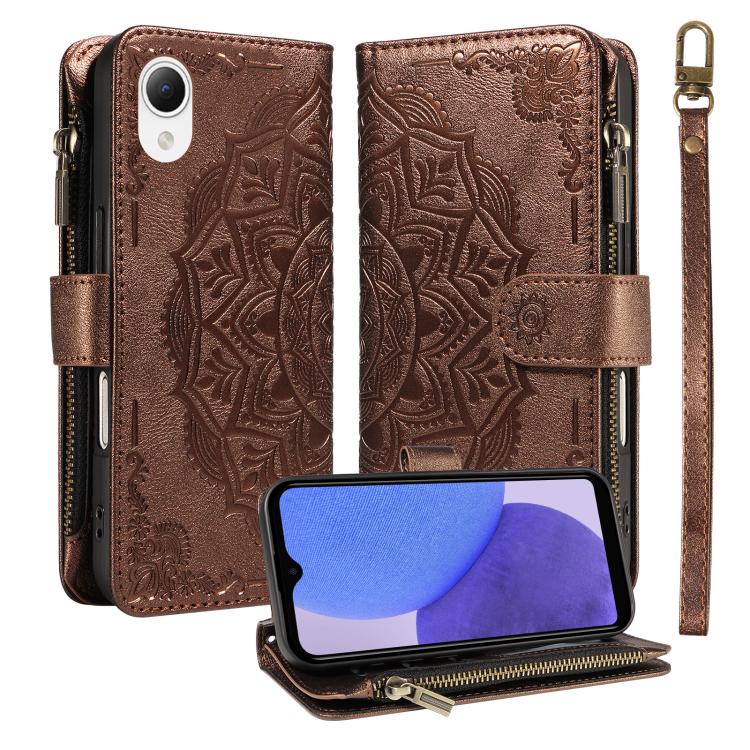 Custodia per telefono in ecopelle vegana con cerniera, protezione RFID e cordino corto, con motivo mandala in rilievo, 9 scomparti per carte e scomparto RFID., For Samsung Galaxy A24 4G, For Samsung Galaxy A34 5G, For Samsung Galaxy A54 5G             ...