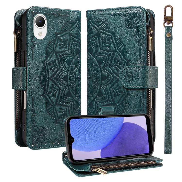 Custodia per telefono in ecopelle vegana con cerniera, protezione RFID e cordino corto, con motivo mandala in rilievo, 9 scomparti per carte e scomparto RFID., For Samsung Galaxy A24 4G, For Samsung Galaxy A34 5G, For Samsung Galaxy A54 5G             ...