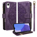 Custodia per telefono in ecopelle vegana con cerniera, protezione RFID e cordino corto, con motivo mandala in rilievo, 9 scomparti per carte e scomparto RFID., For Samsung Galaxy A24 4G, For Samsung Galaxy A34 5G, For Samsung Galaxy A54 5G             ...