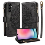 Custodia per telefono in ecopelle vegana con cerniera, protezione RFID e cordino corto, con motivo mandala in rilievo, 9 scomparti per carte e scomparto RFID., For Samsung Galaxy A24 4G, For Samsung Galaxy A34 5G, For Samsung Galaxy A54 5G             ...