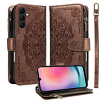 Custodia per telefono in ecopelle vegana con cerniera, protezione RFID e cordino corto, con motivo mandala in rilievo, 9 scomparti per carte e scomparto RFID., For Samsung Galaxy A24 4G, For Samsung Galaxy A34 5G, For Samsung Galaxy A54 5G             ...