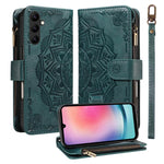 Custodia per telefono in ecopelle vegana con cerniera, protezione RFID e cordino corto, con motivo mandala in rilievo, 9 scomparti per carte e scomparto RFID., For Samsung Galaxy A24 4G, For Samsung Galaxy A34 5G, For Samsung Galaxy A54 5G             ...