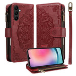 Custodia per telefono in ecopelle vegana con cerniera, protezione RFID e cordino corto, con motivo mandala in rilievo, 9 scomparti per carte e scomparto RFID., For Samsung Galaxy A24 4G, For Samsung Galaxy A34 5G, For Samsung Galaxy A54 5G             ...