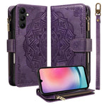 Custodia per telefono in ecopelle vegana con cerniera, protezione RFID e cordino corto, con motivo mandala in rilievo, 9 scomparti per carte e scomparto RFID., For Samsung Galaxy A24 4G, For Samsung Galaxy A34 5G, For Samsung Galaxy A54 5G             ...