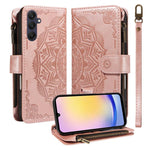 Custodia per telefono in ecopelle vegana con cerniera, protezione RFID e cordino corto, con motivo mandala in rilievo, 9 scomparti per carte e scomparto RFID., For Samsung Galaxy A35 5G, For Samsung Galaxy A05, For Samsung Galaxy A05s                  ...