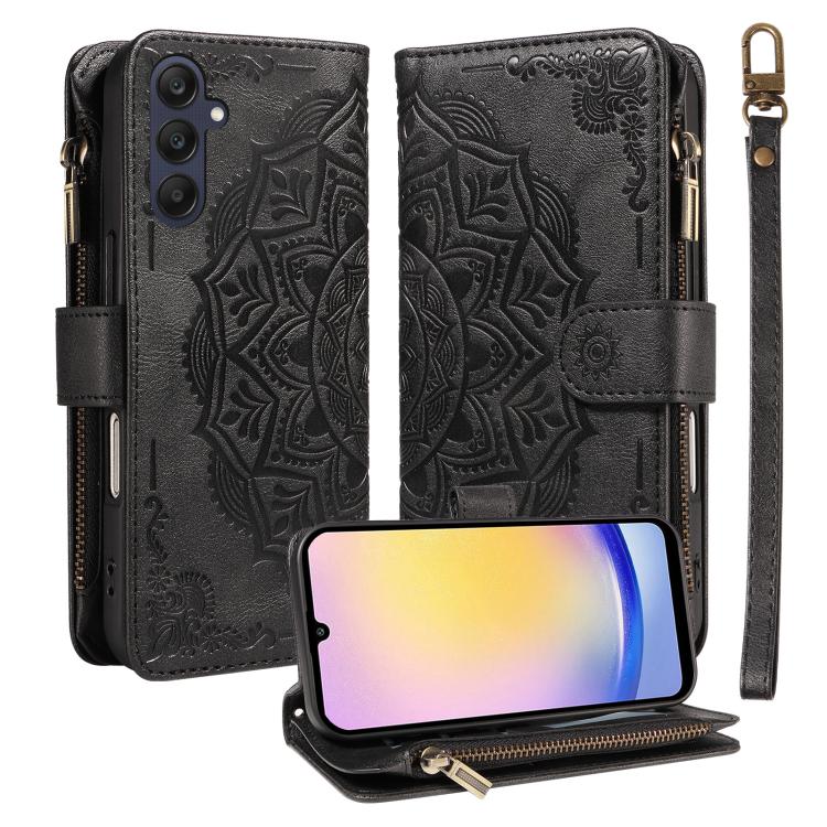 Custodia per telefono in ecopelle vegana con cerniera, protezione RFID e cordino corto, con motivo mandala in rilievo, 9 scomparti per carte e scomparto RFID., For Samsung Galaxy A35 5G, For Samsung Galaxy A05, For Samsung Galaxy A05s                  ...