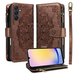 Custodia per telefono in ecopelle vegana con cerniera, protezione RFID e cordino corto, con motivo mandala in rilievo, 9 scomparti per carte e scomparto RFID., For Samsung Galaxy A35 5G, For Samsung Galaxy A05, For Samsung Galaxy A05s                  ...