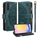 Custodia per telefono in ecopelle vegana con cerniera, protezione RFID e cordino corto, con motivo mandala in rilievo, 9 scomparti per carte e scomparto RFID., For Samsung Galaxy A35 5G, For Samsung Galaxy A05, For Samsung Galaxy A05s                  ...