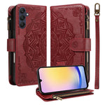 Custodia per telefono in ecopelle vegana con cerniera, protezione RFID e cordino corto, con motivo mandala in rilievo, 9 scomparti per carte e scomparto RFID., For Samsung Galaxy A35 5G, For Samsung Galaxy A05, For Samsung Galaxy A05s                  ...