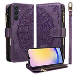 Custodia per telefono in ecopelle vegana con cerniera, protezione RFID e cordino corto, con motivo mandala in rilievo, 9 scomparti per carte e scomparto RFID., For Samsung Galaxy A35 5G, For Samsung Galaxy A05, For Samsung Galaxy A05s                  ...