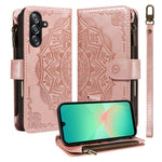 Custodia per telefono in ecopelle vegana con cerniera, protezione RFID e cordino corto, con motivo mandala in rilievo, 9 scomparti per carte e scomparto RFID., For Samsung Galaxy A26 5G / A16 4G, For Samsung Galaxy A36 5G, For Samsung Galaxy A15 5G    ...