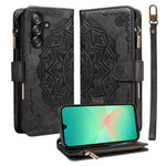 Custodia per telefono in ecopelle vegana con cerniera, protezione RFID e cordino corto, con motivo mandala in rilievo, 9 scomparti per carte e scomparto RFID., For Samsung Galaxy A26 5G / A16 4G, For Samsung Galaxy A36 5G, For Samsung Galaxy A15 5G    ...