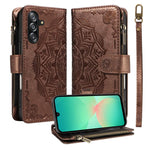 Custodia per telefono in ecopelle vegana con cerniera, protezione RFID e cordino corto, con motivo mandala in rilievo, 9 scomparti per carte e scomparto RFID., For Samsung Galaxy A26 5G / A16 4G, For Samsung Galaxy A36 5G, For Samsung Galaxy A15 5G    ...