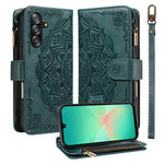 Custodia per telefono in ecopelle vegana con cerniera, protezione RFID e cordino corto, con motivo mandala in rilievo, 9 scomparti per carte e scomparto RFID., For Samsung Galaxy A26 5G / A16 4G, For Samsung Galaxy A36 5G, For Samsung Galaxy A15 5G    ...
