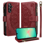 Custodia per telefono in ecopelle vegana con cerniera, protezione RFID e cordino corto, con motivo mandala in rilievo, 9 scomparti per carte e scomparto RFID., For Samsung Galaxy A26 5G / A16 4G, For Samsung Galaxy A36 5G, For Samsung Galaxy A15 5G    ...