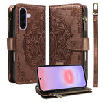 Custodia per telefono in ecopelle vegana con cerniera, protezione RFID e cordino corto, con motivo mandala in rilievo, 9 scomparti per carte e scomparto RFID., For Samsung Galaxy A57 5G, For Samsung Galaxy A37 5G, For Samsung Galaxy A27 5G             ...
