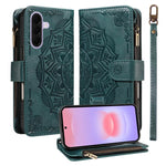 Custodia per telefono in ecopelle vegana con cerniera, protezione RFID e cordino corto, con motivo mandala in rilievo, 9 scomparti per carte e scomparto RFID., For Samsung Galaxy A57 5G, For Samsung Galaxy A37 5G, For Samsung Galaxy A27 5G             ...