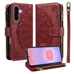 Custodia per telefono in ecopelle vegana con cerniera, protezione RFID e cordino corto, con motivo mandala in rilievo, 9 scomparti per carte e scomparto RFID., For Samsung Galaxy A57 5G, For Samsung Galaxy A37 5G, For Samsung Galaxy A27 5G             ...