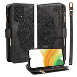 Custodia per telefono in ecopelle vegana con cerniera, protezione RFID e cordino corto, con motivo mandala in rilievo, 9 scomparti per carte e scomparto RFID., For Samsung Galaxy A53 5G, For Samsung Galaxy A73 5G, For Samsung Galaxy A33 5G