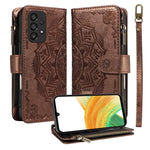 Custodia per telefono in ecopelle vegana con cerniera, protezione RFID e cordino corto, con motivo mandala in rilievo, 9 scomparti per carte e scomparto RFID., For Samsung Galaxy A53 5G, For Samsung Galaxy A73 5G, For Samsung Galaxy A33 5G