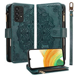 Custodia per telefono in ecopelle vegana con cerniera, protezione RFID e cordino corto, con motivo mandala in rilievo, 9 scomparti per carte e scomparto RFID., For Samsung Galaxy A53 5G, For Samsung Galaxy A73 5G, For Samsung Galaxy A33 5G