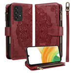 Custodia per telefono in ecopelle vegana con cerniera, protezione RFID e cordino corto, con motivo mandala in rilievo, 9 scomparti per carte e scomparto RFID., For Samsung Galaxy A53 5G, For Samsung Galaxy A73 5G, For Samsung Galaxy A33 5G