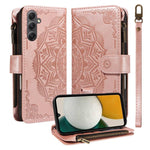 Custodia per telefono in ecopelle vegana con cerniera, protezione RFID e cordino corto, con motivo mandala in rilievo, 9 scomparti per carte e scomparto RFID., For Samsung Galaxy A24 4G, For Samsung Galaxy A34 5G, For Samsung Galaxy A54 5G             ...