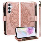 Custodia per telefono in ecopelle vegana con cerniera, protezione RFID e cordino corto, con motivo mandala in rilievo, 9 scomparti per carte e scomparto RFID., For Samsung Galaxy A35 5G, For Samsung Galaxy A05, For Samsung Galaxy A05s                  ...