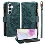Custodia per telefono in ecopelle vegana con cerniera, protezione RFID e cordino corto, con motivo mandala in rilievo, 9 scomparti per carte e scomparto RFID., For Samsung Galaxy A35 5G, For Samsung Galaxy A05, For Samsung Galaxy A05s                  ...