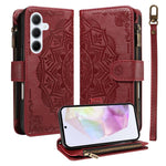 Custodia per telefono in ecopelle vegana con cerniera, protezione RFID e cordino corto, con motivo mandala in rilievo, 9 scomparti per carte e scomparto RFID., For Samsung Galaxy A35 5G, For Samsung Galaxy A05, For Samsung Galaxy A05s                  ...