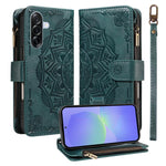 Custodia per telefono in ecopelle vegana con cerniera, protezione RFID e cordino corto, con motivo mandala in rilievo, 9 scomparti per carte e scomparto RFID., For Samsung Galaxy A26 5G / A16 4G, For Samsung Galaxy A36 5G, For Samsung Galaxy A15 5G    ...