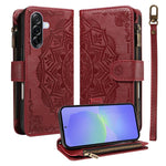Custodia per telefono in ecopelle vegana con cerniera, protezione RFID e cordino corto, con motivo mandala in rilievo, 9 scomparti per carte e scomparto RFID., For Samsung Galaxy A26 5G / A16 4G, For Samsung Galaxy A36 5G, For Samsung Galaxy A15 5G    ...