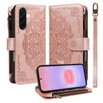 Custodia per telefono in ecopelle vegana con cerniera, protezione RFID e cordino corto, con motivo mandala in rilievo, 9 scomparti per carte e scomparto RFID., For Samsung Galaxy A57 5G, For Samsung Galaxy A37 5G, For Samsung Galaxy A27 5G             ...
