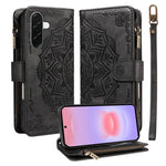 Custodia per telefono in ecopelle vegana con cerniera, protezione RFID e cordino corto, con motivo mandala in rilievo, 9 scomparti per carte e scomparto RFID., For Samsung Galaxy A57 5G, For Samsung Galaxy A37 5G, For Samsung Galaxy A27 5G             ...
