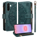 Custodia per telefono in ecopelle vegana con cerniera, protezione RFID e cordino corto, con motivo mandala in rilievo, 9 scomparti per carte e scomparto RFID., For Samsung Galaxy A57 5G, For Samsung Galaxy A37 5G, For Samsung Galaxy A27 5G             ...