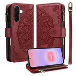 Custodia per telefono in ecopelle vegana con cerniera, protezione RFID e cordino corto, con motivo mandala in rilievo, 9 scomparti per carte e scomparto RFID., For Samsung Galaxy A57 5G, For Samsung Galaxy A37 5G, For Samsung Galaxy A27 5G             ...