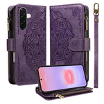 Custodia per telefono in ecopelle vegana con cerniera, protezione RFID e cordino corto, con motivo mandala in rilievo, 9 scomparti per carte e scomparto RFID., For Samsung Galaxy A57 5G, For Samsung Galaxy A37 5G, For Samsung Galaxy A27 5G             ...