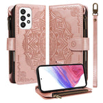 Custodia per telefono in ecopelle vegana con cerniera, protezione RFID e cordino corto, con motivo mandala in rilievo, 9 scomparti per carte e scomparto RFID., For Samsung Galaxy A53 5G, For Samsung Galaxy A73 5G, For Samsung Galaxy A33 5G
