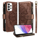 Custodia per telefono in ecopelle vegana con cerniera, protezione RFID e cordino corto, con motivo mandala in rilievo, 9 scomparti per carte e scomparto RFID., For Samsung Galaxy A53 5G, For Samsung Galaxy A73 5G, For Samsung Galaxy A33 5G