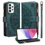 Custodia per telefono in ecopelle vegana con cerniera, protezione RFID e cordino corto, con motivo mandala in rilievo, 9 scomparti per carte e scomparto RFID., For Samsung Galaxy A53 5G, For Samsung Galaxy A73 5G, For Samsung Galaxy A33 5G