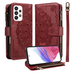 Custodia per telefono in ecopelle vegana con cerniera, protezione RFID e cordino corto, con motivo mandala in rilievo, 9 scomparti per carte e scomparto RFID., For Samsung Galaxy A53 5G, For Samsung Galaxy A73 5G, For Samsung Galaxy A33 5G