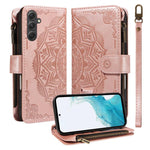 Custodia per telefono in ecopelle vegana con cerniera, protezione RFID e cordino corto, con motivo mandala in rilievo, 9 scomparti per carte e scomparto RFID., For Samsung Galaxy A24 4G, For Samsung Galaxy A34 5G, For Samsung Galaxy A54 5G             ...
