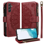 Custodia per telefono in ecopelle vegana con cerniera, protezione RFID e cordino corto, con motivo mandala in rilievo, 9 scomparti per carte e scomparto RFID., For Samsung Galaxy A24 4G, For Samsung Galaxy A34 5G, For Samsung Galaxy A54 5G             ...