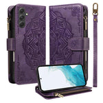 Custodia per telefono in ecopelle vegana con cerniera, protezione RFID e cordino corto, con motivo mandala in rilievo, 9 scomparti per carte e scomparto RFID., For Samsung Galaxy A24 4G, For Samsung Galaxy A34 5G, For Samsung Galaxy A54 5G             ...