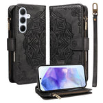 Custodia per telefono in ecopelle vegana con cerniera, protezione RFID e cordino corto, con motivo mandala in rilievo, 9 scomparti per carte e scomparto RFID., For Samsung Galaxy A26 5G / A16 4G, For Samsung Galaxy A36 5G, For Samsung Galaxy A15 5G    ...