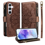 Custodia per telefono in ecopelle vegana con cerniera, protezione RFID e cordino corto, con motivo mandala in rilievo, 9 scomparti per carte e scomparto RFID., For Samsung Galaxy A26 5G / A16 4G, For Samsung Galaxy A36 5G, For Samsung Galaxy A15 5G    ...